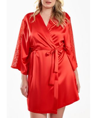 ICollection Milena Satin And Lace Robe With Self Tie Sash - Macy's