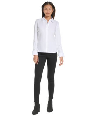 (取寄) カルバンクライン レディース プラス-サイズ ノン-アイロン ニット コンボ シャツ   women Plus-Size Non-Iron Knit Combo Shirt Birch Calvin Klein Women's Plus Size Non-Iron -Knit Combo-Shirt