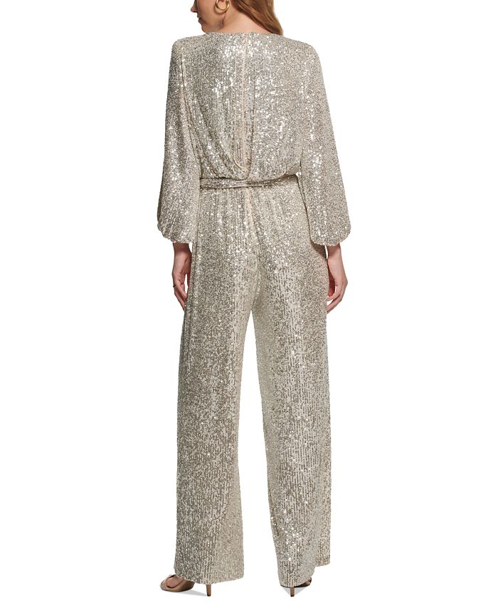 Vince Camuto Women's JewelNeck TieWaist Sequin Jumpsuit Macy's