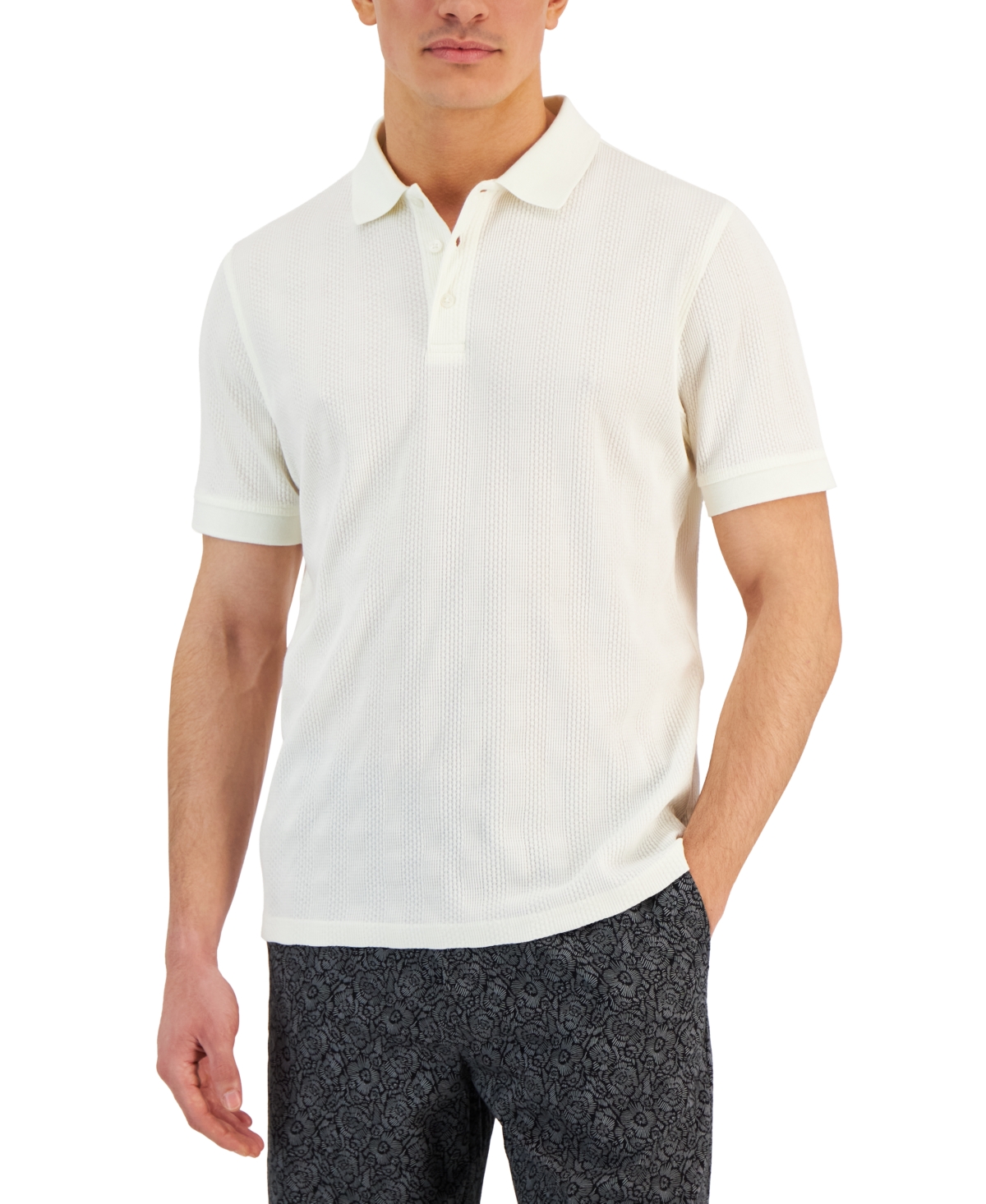 Alfani Above Short Sleeve Crewneck Geo Pattern T-shirt, Created For Macy's In Vanilla Ice