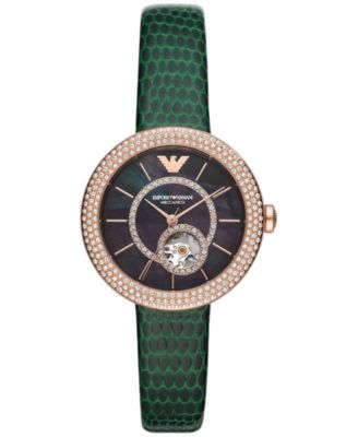 Emporio Armani - Women's Automatic Green Leather Strap Watch 34mm