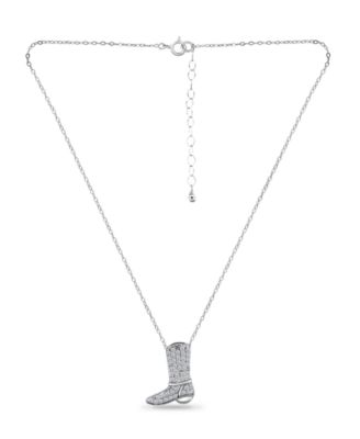 Cubic Zirconia Pave Cowboy Boot Necklace in Sterling Silver