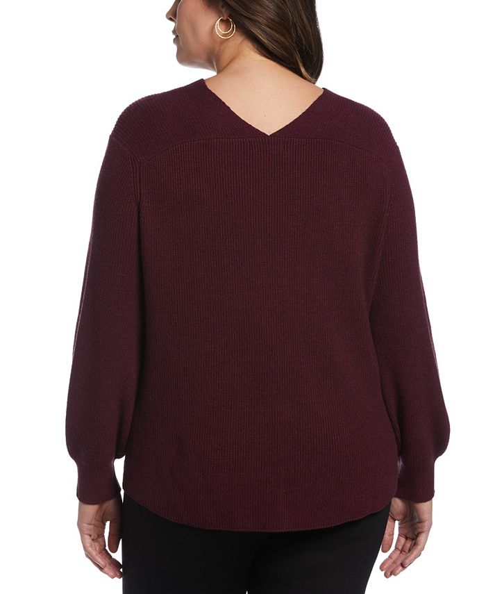 ELLA Rafaella Plus Size Essential Ribbed V-neck Sweater & Reviews ...