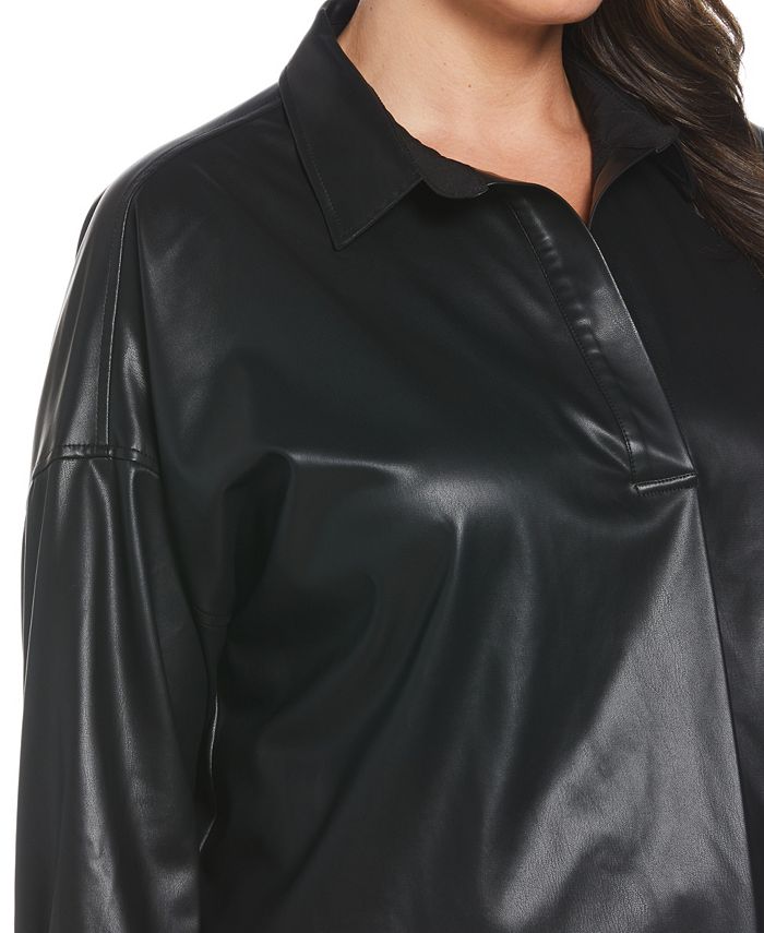 ELLA Rafaella Plus Size Faux Leather Popover Long Sleeve Top & Reviews ...