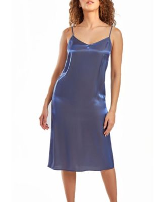 iCollection Skyler Plus Size Irredesant Satin Dress with Adjustable Straps - Blue - 1X