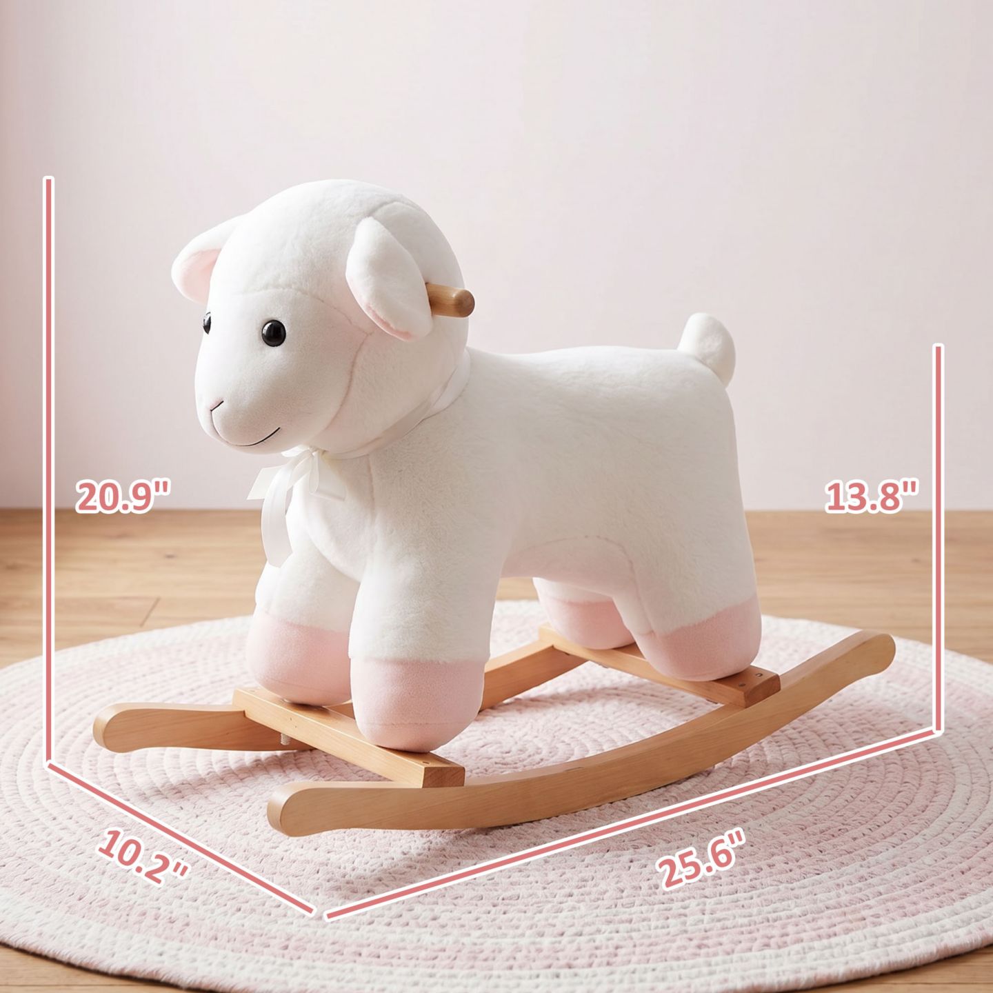 Детская мягкая игрушка Qaba Lamb Rocking Horse, Wooden, Supports Up to 66 lbs, Ages 18 Months+ — фото 9
