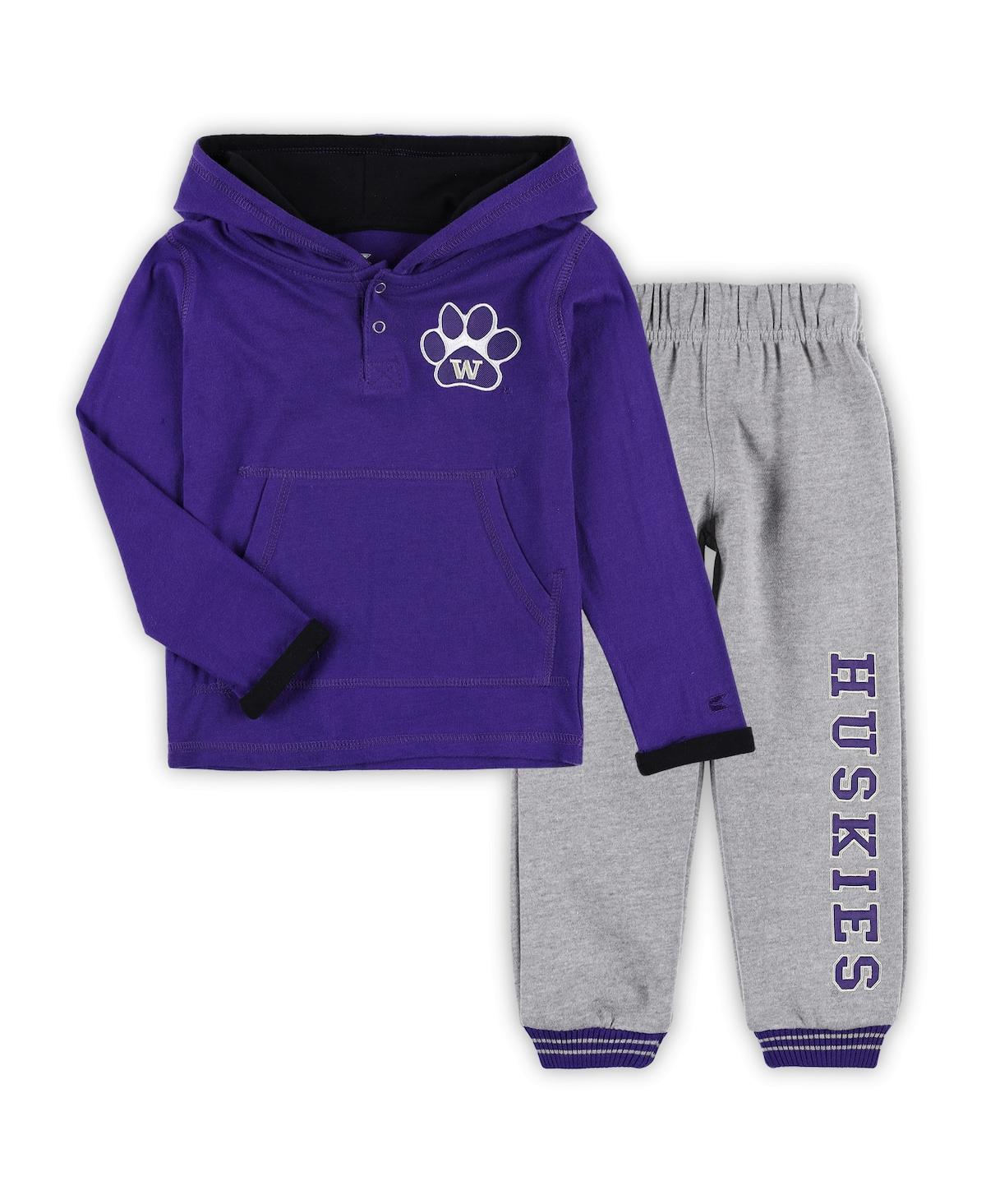 Colosseum Babies' Toddler Boys  Purple And Heathered Gray Washington Huskies Poppies Pullover Hoodie And Swea In Purple,heathered Gray