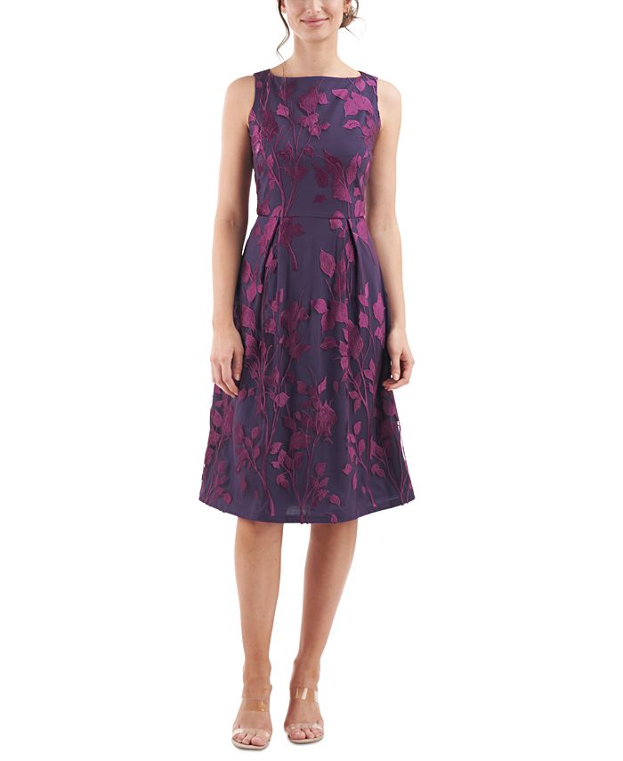 JS Collections Women s Boat Neck Embroidered Mesh Dress Macy s