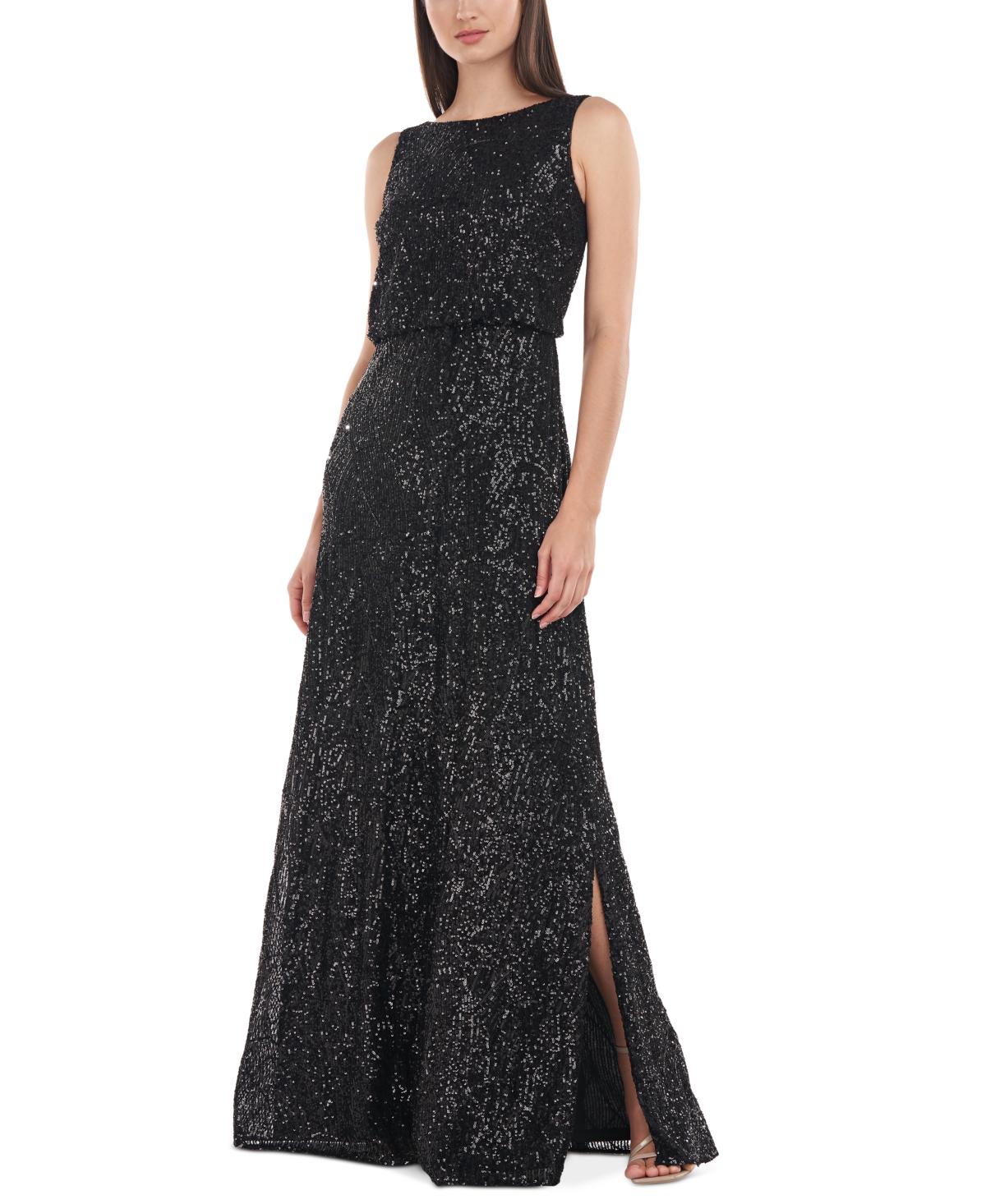 Js Collections Women's Sleeveless Sequined Boat-Neck Gown