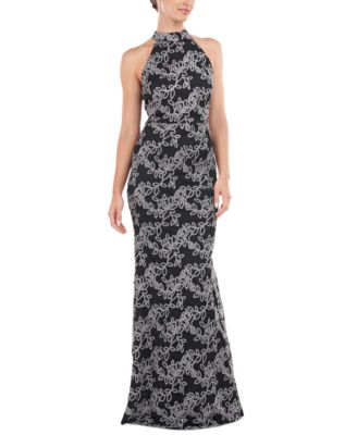 JS Collections Women's Halter-Neck Embellished Gown