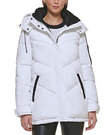 Women's Long Puffer Jacket with Removeable Hood