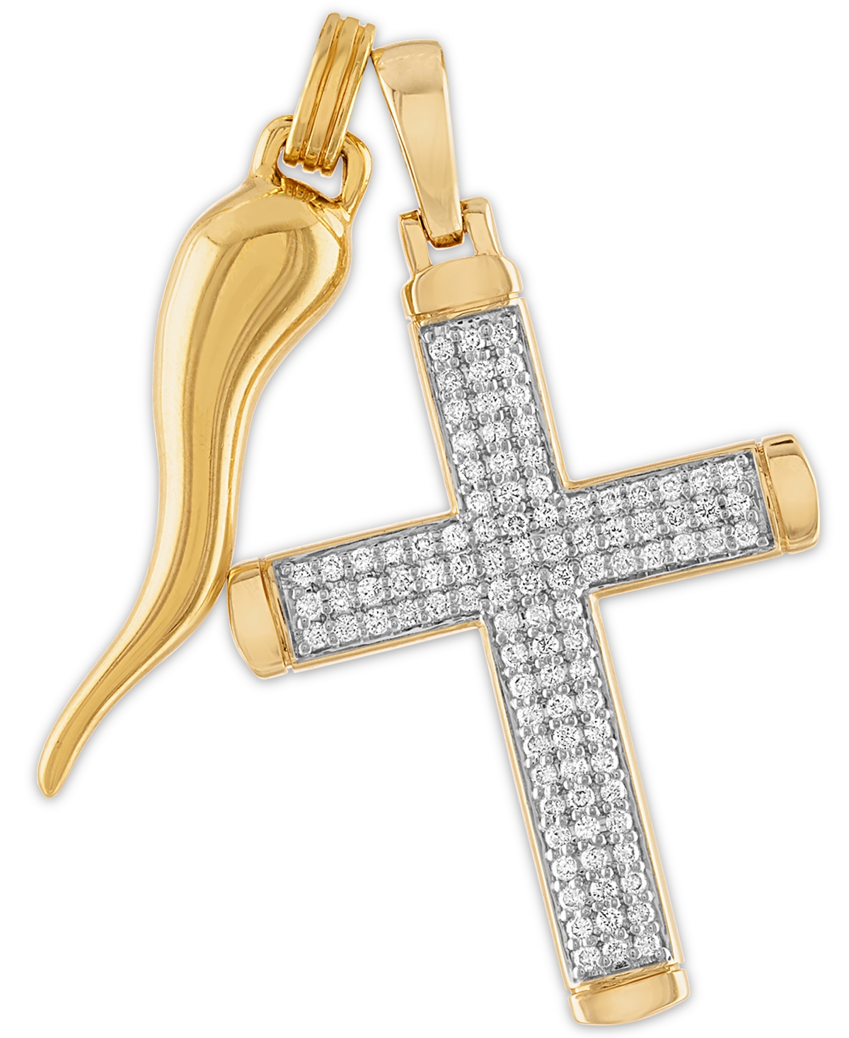 2-Pc. Set Cubic Zirconia Cross and Horn Pendants in 14k Gold-Plated Sterling Silver, Created for Macy's - Gold Over Silver