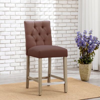 24" Linen Fabric Tufted Counter Stool