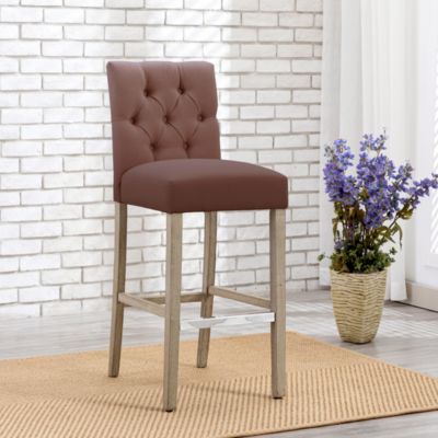 29" Upholstered Linen Fabric Tufted Bar Stool Chair