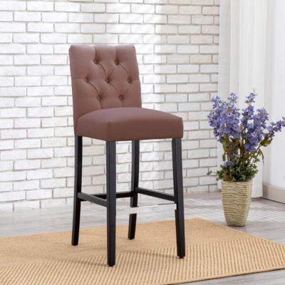 29" Upholstered Linen Fabric Tufted Bar Stool Chair