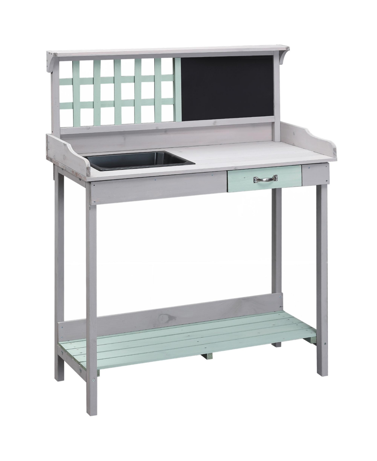 Outsunny Outdoor Wooden Potting Bench Table w/ Removable Sink Open Shelf Storage - Dark grey