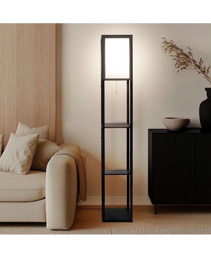 Brightech Maxwell Shelf & LED Floor Lamp with Lantern Shade - Black ...
