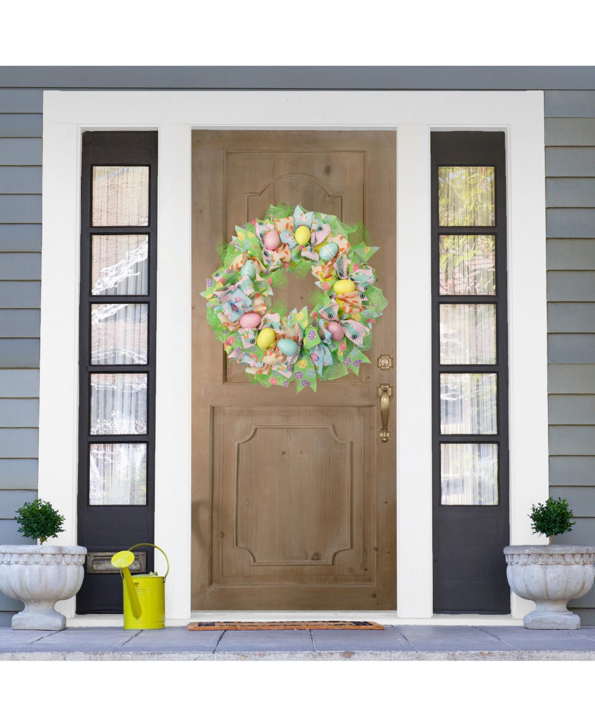 Northlight 22" Pastel Easter Egg And Ribbons Wreath Unlit In Green