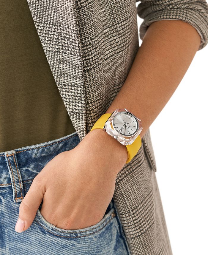 Fossil Women's Rock Candy ThreeHand DayDate, Yellow Silicone Band