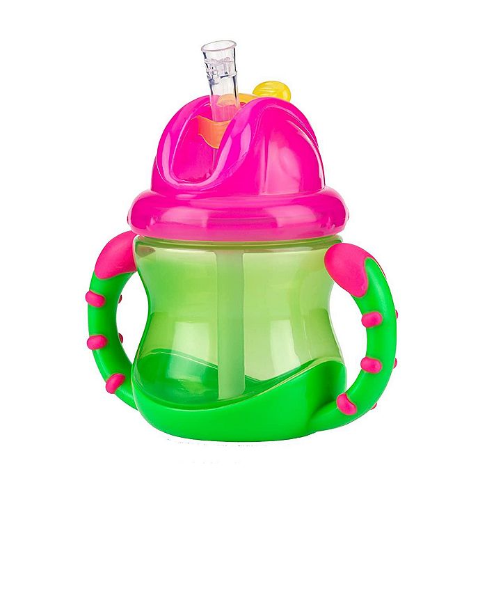 Nuby TwoHandle Flip N' Sip Straw Cup, 8 Ounce, Green with Pink Macy's