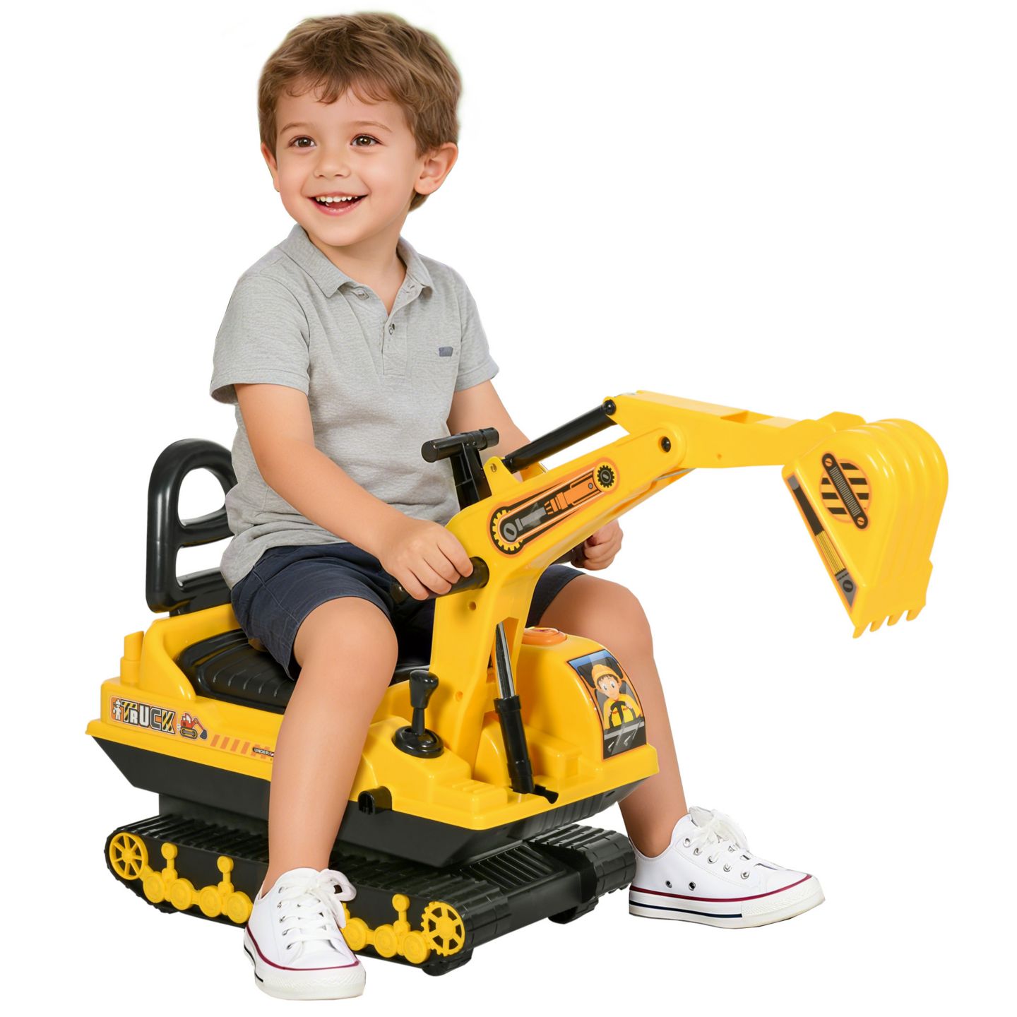Детская игрушка Qaba Excavator Ride-On with Storage, 30.75"L x 9.5"W x 23"H, 66-lb. Capacity, Ages 18-48 Months — фото 1