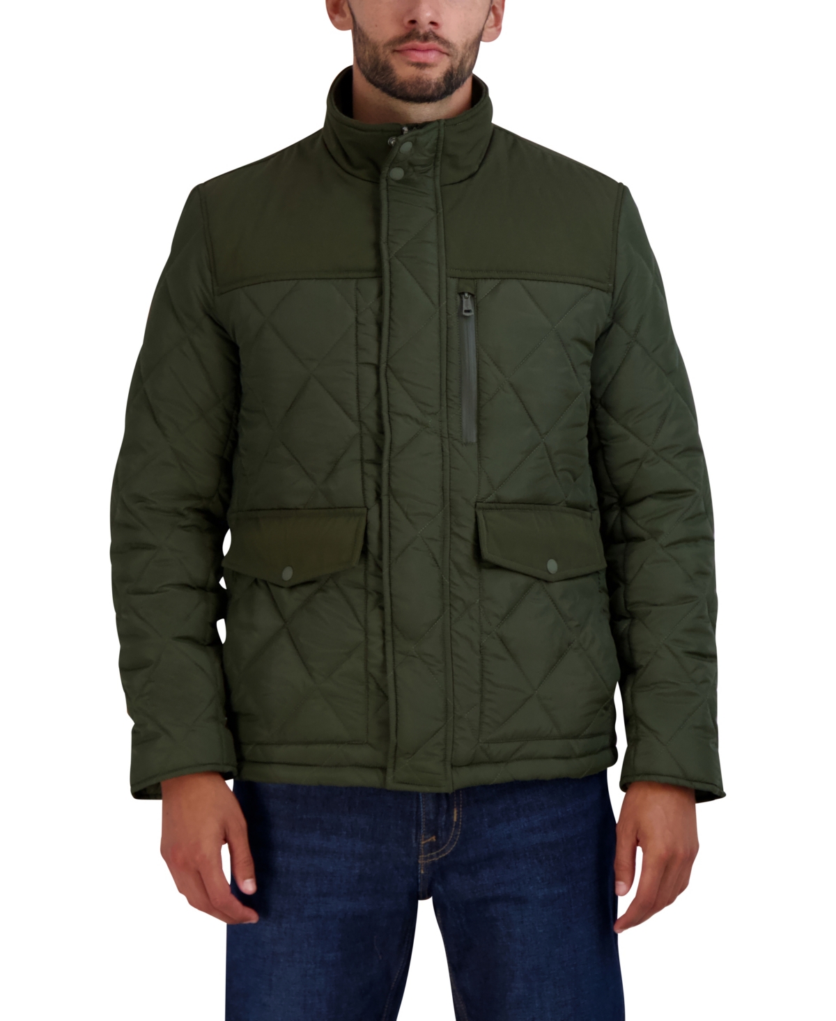 Shop Cole Haan Men's Quilted Barn Jacket In Army Green