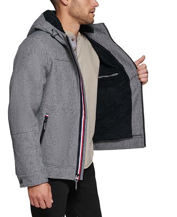 TOMMY HILFIGER Denim Jacket Men's SMALL Removable Hood Lined Padded Melange  Zip