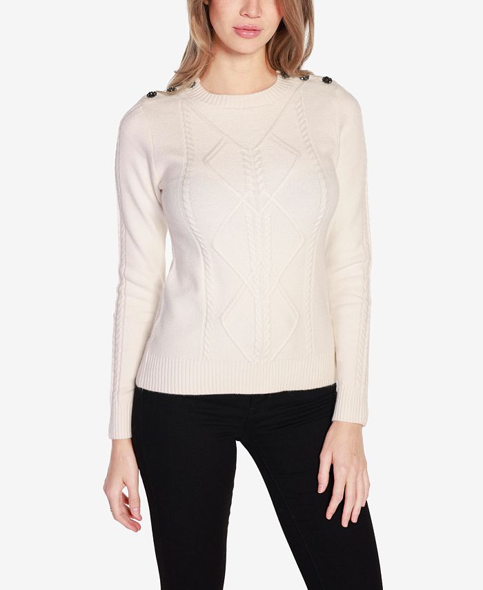 Belldini Black Label Women s Embellished Cable Sweater Macy s