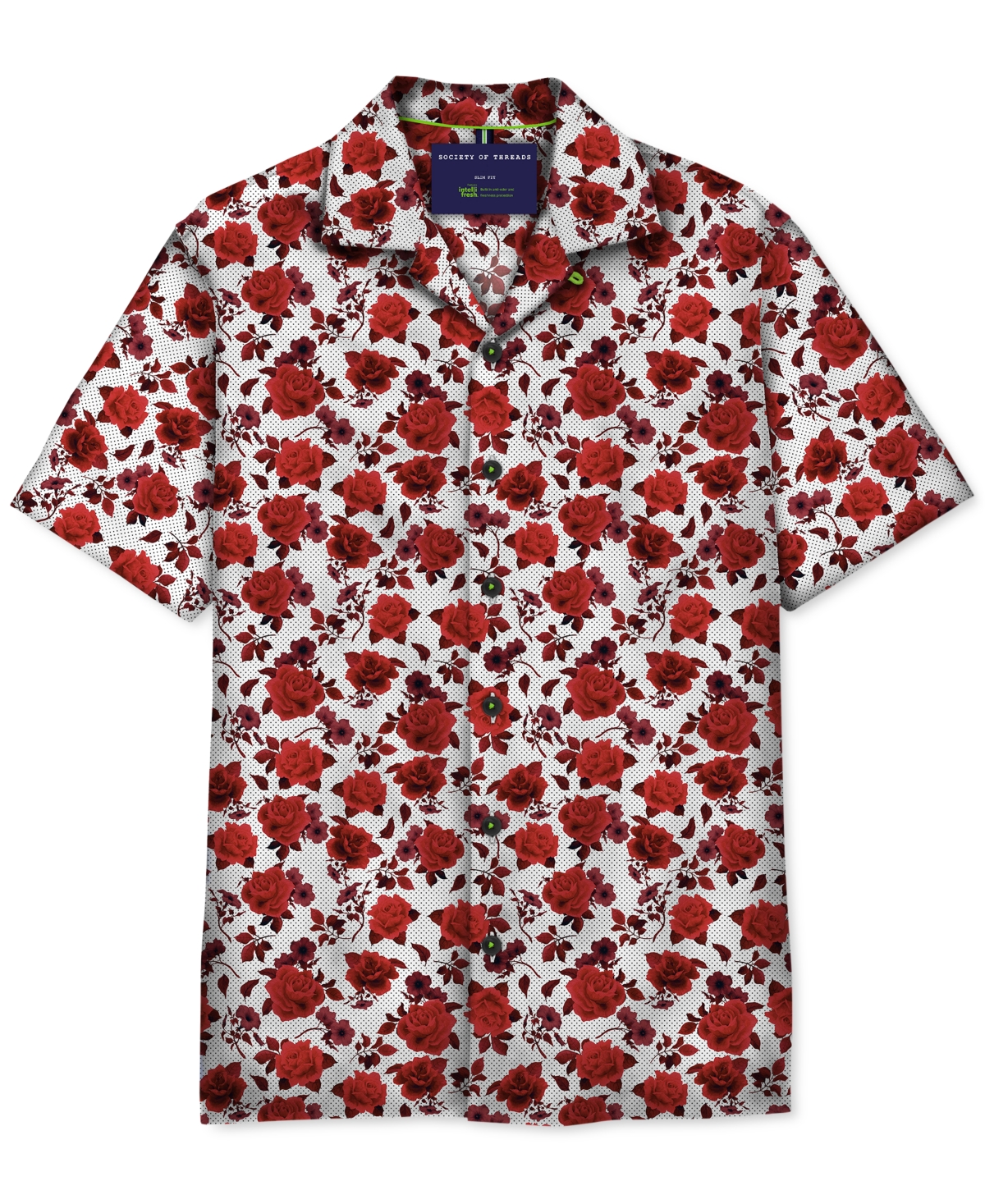 Society Of Threads Men's Slim-fit Non-iron Performance Stretch Floral-print Camp Shirt In Red