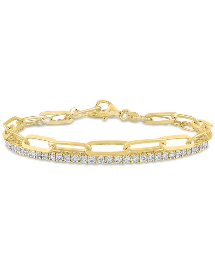 2-Pc. Diamond & Paperclip Link Bracelets (1/4 ct. t.w.) in 14k