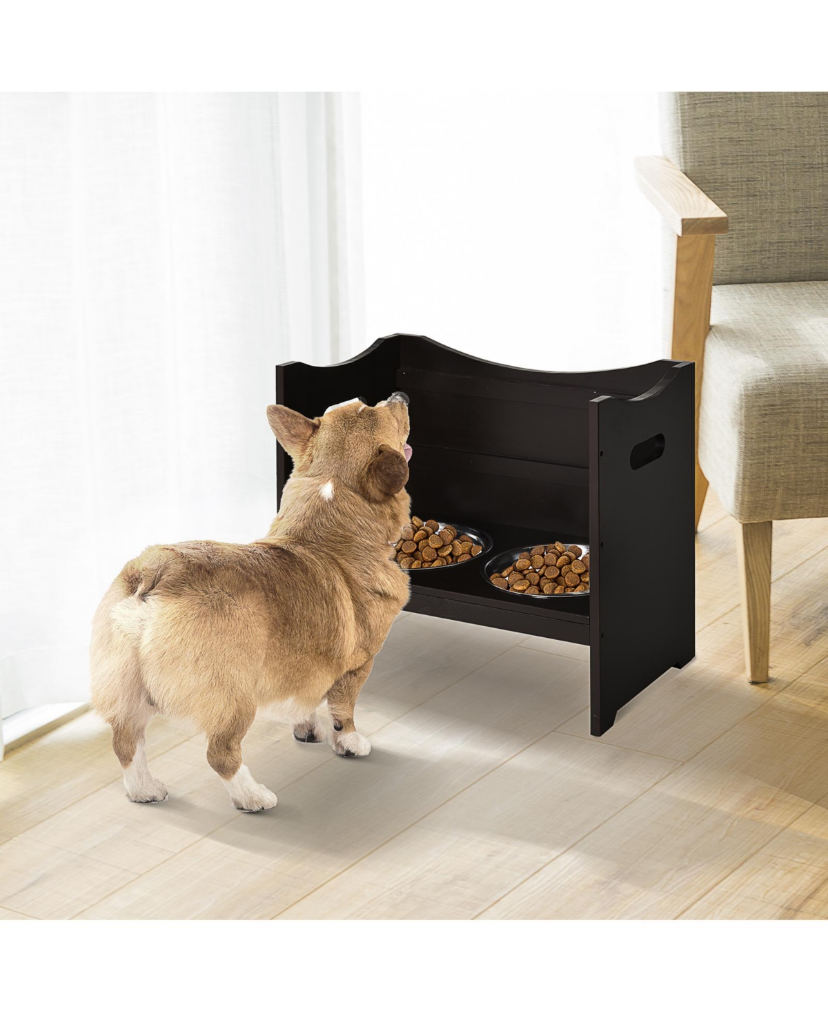 PawHut Elevated Pet Bowls Stainless Steel Bowl Adjustable Dog Bowl Platform