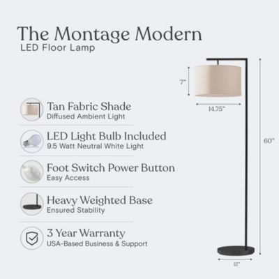 Montage Modern 60" LED Arc Floor Lamp with Fabric Drum Shade