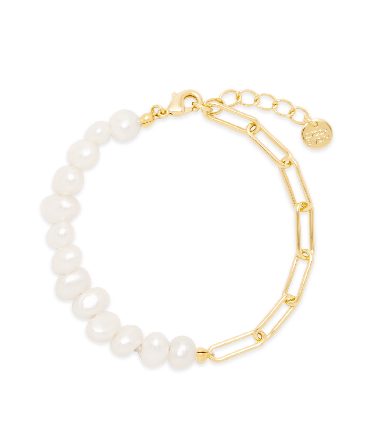 Colette Baroque Freshwater Imitation Pearl and Elongated Link Paperclip Chain Bracelet - 14K Gold Plated