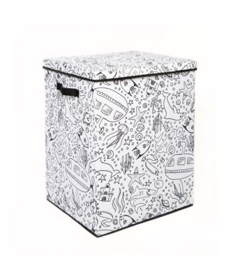 Kid&#39;s Coloring Under Sea Print Hamper with Lid and 4 Washable Markers Set
