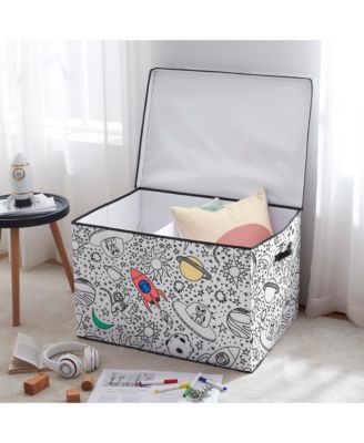 Kid&#39;s Coloring Jungle Print Large Lidded Trunk with Removable Divider and 4 Washable Markers Set