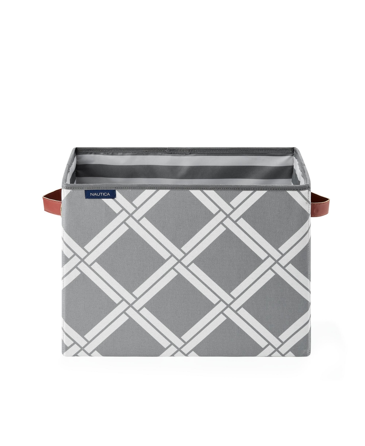 Nautica Folded Large Storage Trunk With Lid Stripe In Gray Box Weave