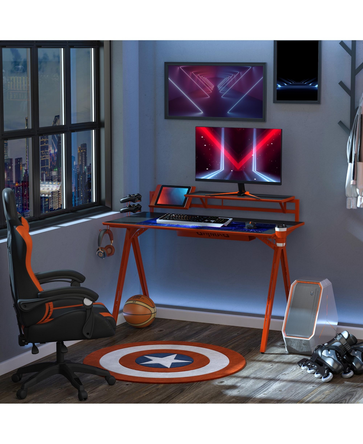 Homcom Steel eSports Pc Gaming Station with Cable Basket and Large Tabletop