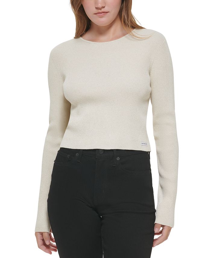 Calvin Klein Women's Petite Ribbed Long Sleeve Crewneck Shirt