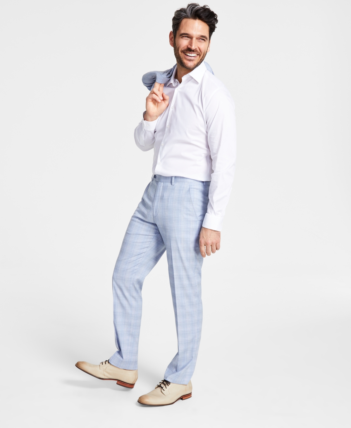 Alfani Men's Slim-fit Stretch Solid Suit Pants, Created For Macy's In Blue Plaid