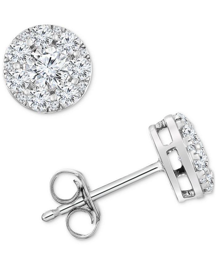 TruMiracle Diamond Halo Stud Earrings (1 ct. t.w.) in 14k White Gold ...