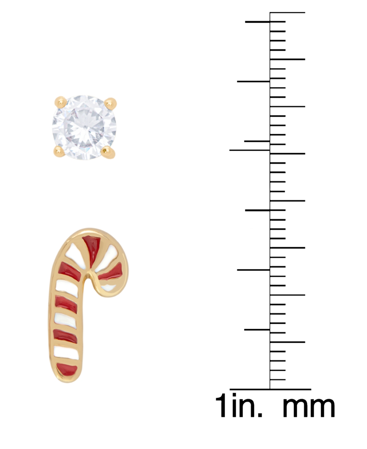 2-Pc. Set Lab-grown White Sapphire (1/3 ct. t.w.) & Enamel Candy Cane Stud Earrings in 14kPlated Sterling Silver - Gold