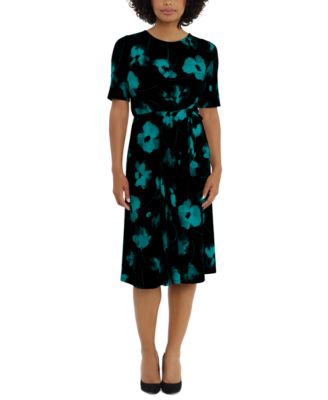 London Times - Women's Floral-Print Side-Tie Fit & Flare Keyhole Dress