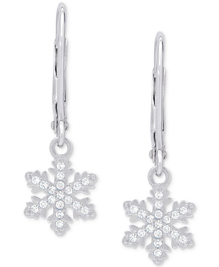 Macy s Lab grown White Sapphire Snowflake Leverback Drop Earrings