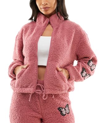 Crave Fame - Juniors' Contrast-Patch Fleece Zip Jacket