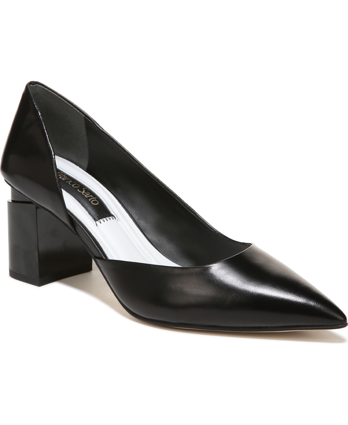 Lucy Pointed Toe Block Heel Pumps - Black Leather