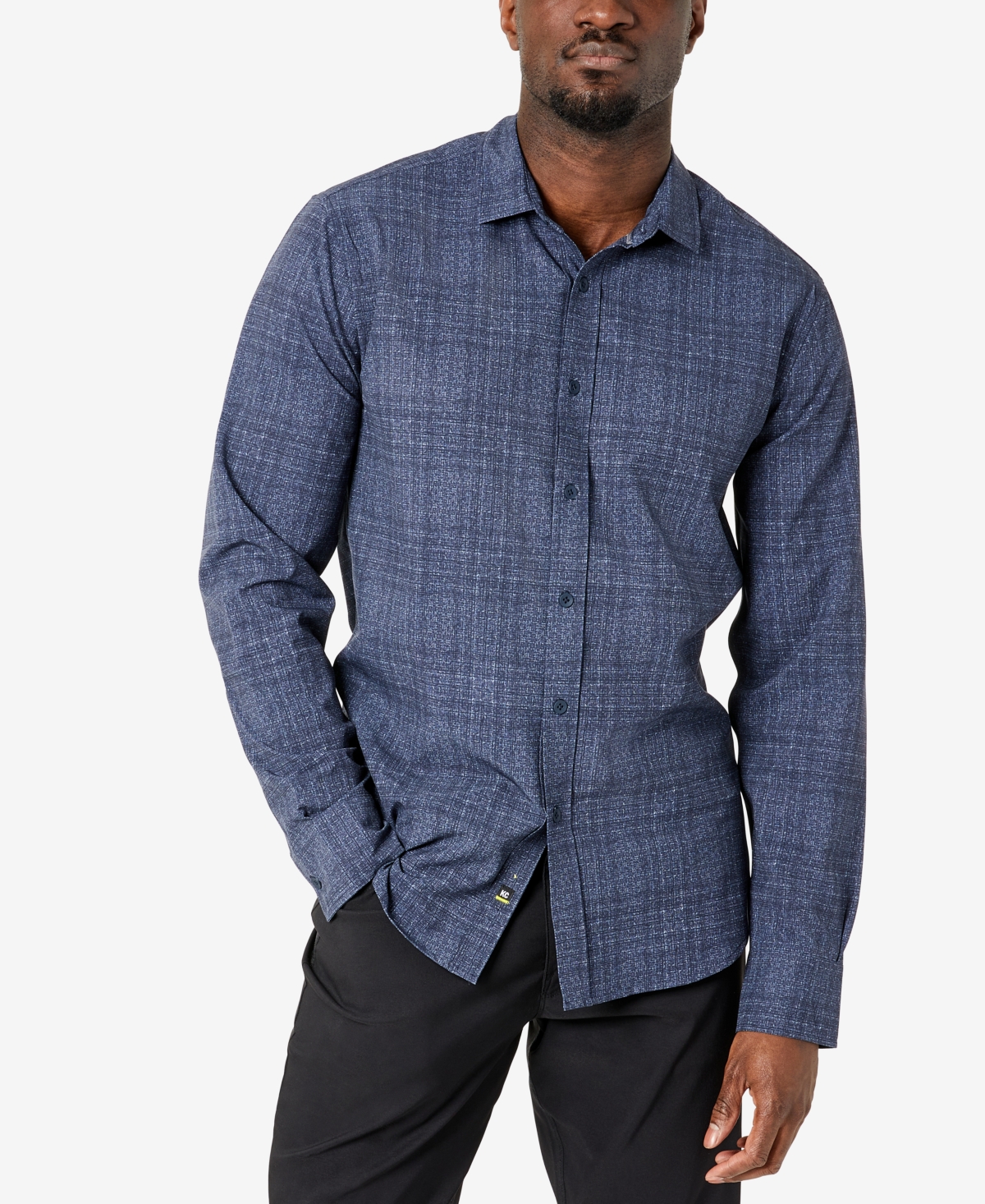 Kenneth Cole Men's Slim Fit Performance Shirt In Navy Line Check
