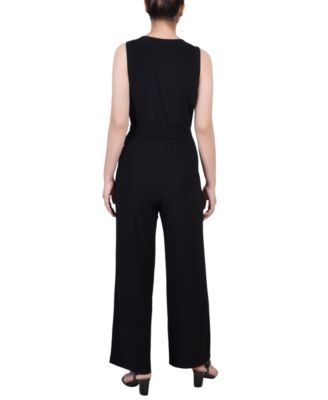 Petite Short Sleeveless Belted Jumpsuit
