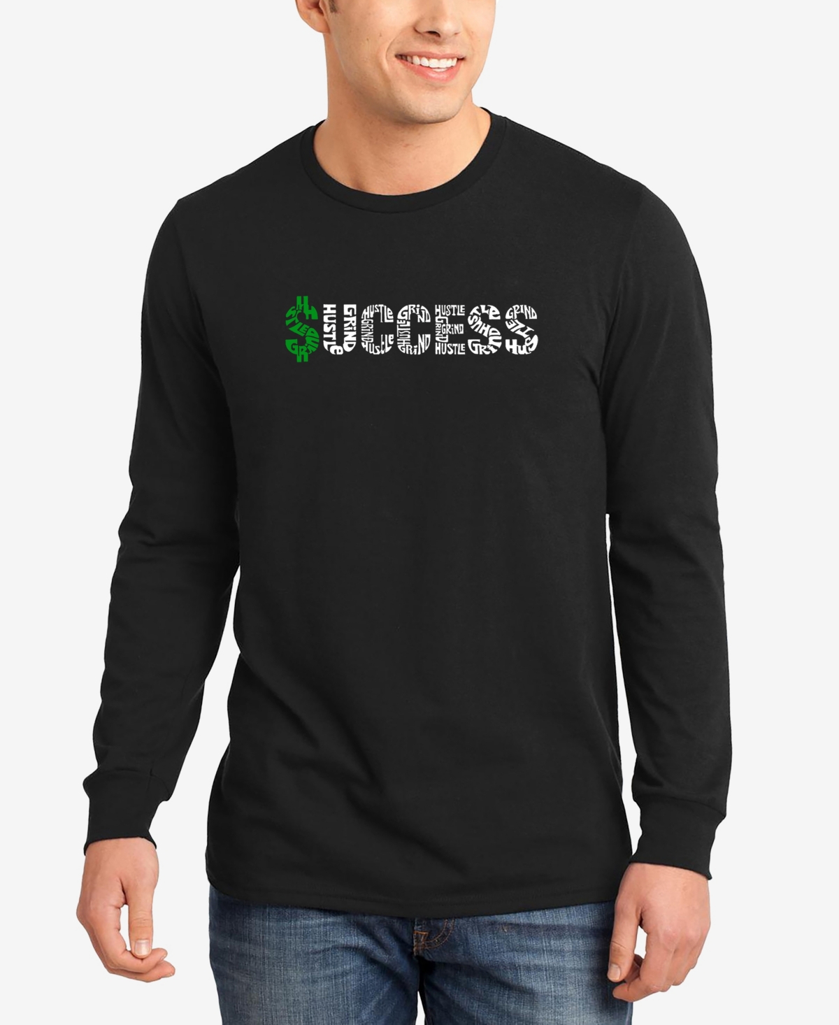 Men's Success Word Art Long Sleeves T-shirt - Black