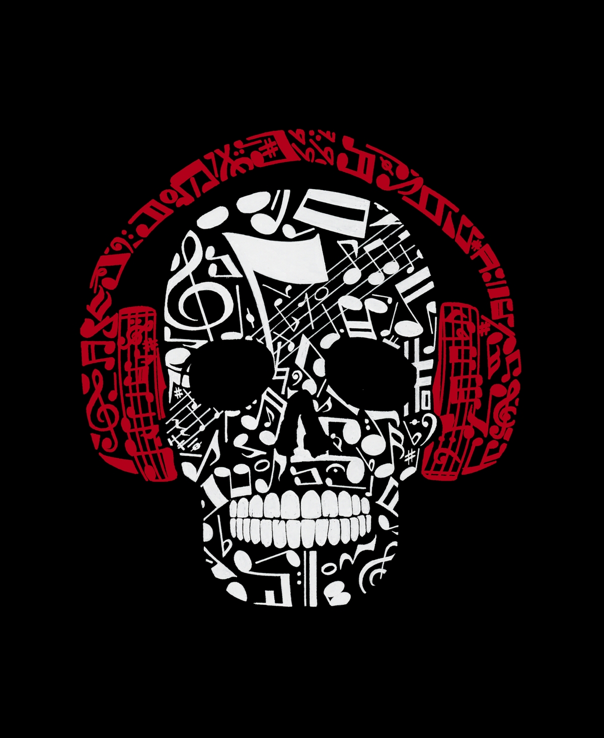 La Pop Art Men's Music Notes Skull Word Art Long Sleeves T-shirt