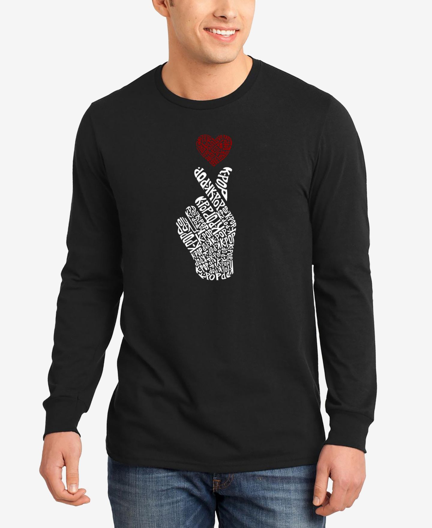 Мужская футболка LA Pop Art K-pop Word Art Long Sleeves, цвет: Чёрный — фото 1